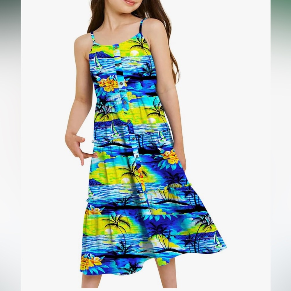 Tropical Blue and yellow Kids Dress